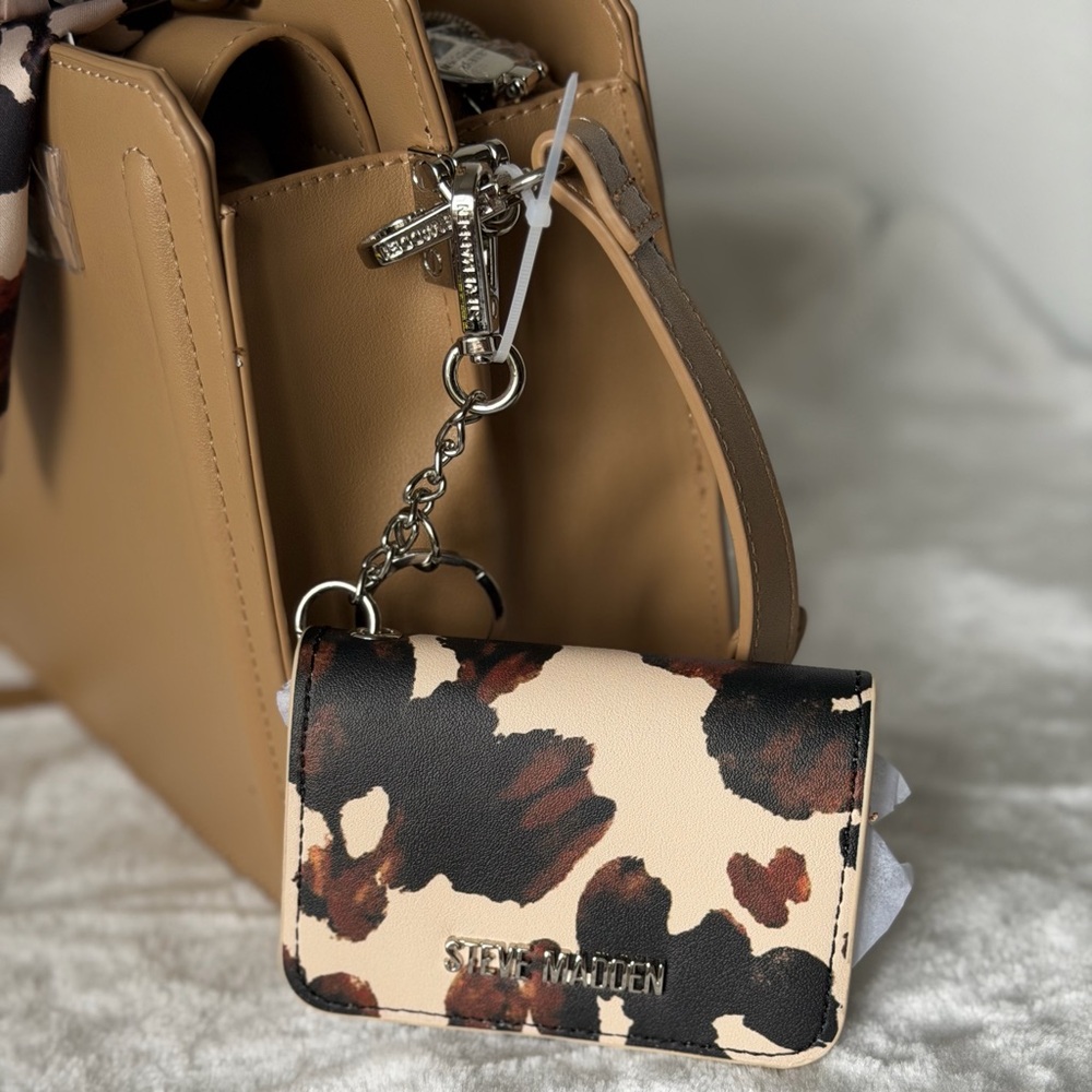 Steve Madden Bevelynn Satchel Western Cow Print Scarf Wallet tote crossbody Bag - Picture 9 of 10